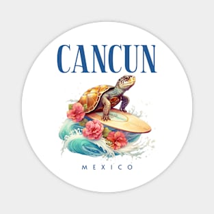 Cancun Mexico Smiling Surfing Turtle Souvenir Magnet